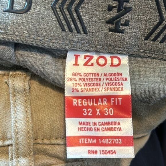 Izod Mens Regular Fit Khaki Pants 32x30 Cotton Blend - Picture 3 of 8